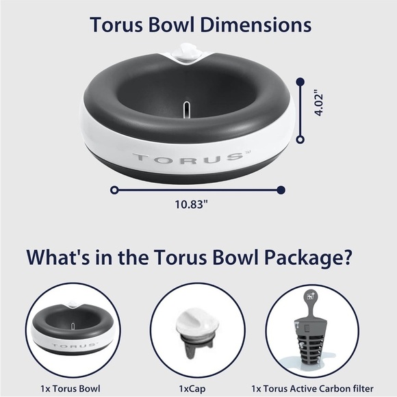 TORUS Filtered 2L/68oz Portable Gravity Dog Water Bowl + 5 new unused filters - Picture 2 of 12